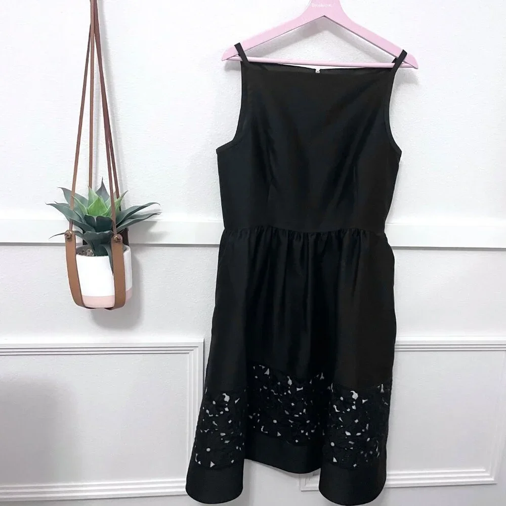 Kate Spade Lace Panel Fit and Flare Dress 14 Black Bateau Neck Sleeveless - Picture 2 of 6